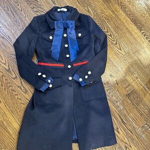 Vintage Gucci-esque Navy Coat with Blue Bow and Red Accents